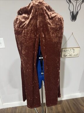 Brown Crushed Velvet Long Duster Coat